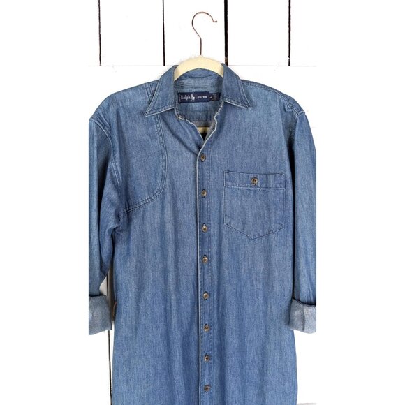 Vintage Ralph Lauren blue jean denim fitted long cardigan dress jacket - Picture 6 of 7